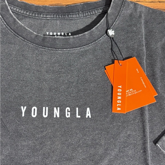 YoungLA 4048 Mens M Black Washed Cotton BlackLetter Logo Oversized SS Tee NWT - Picture 3 of 8